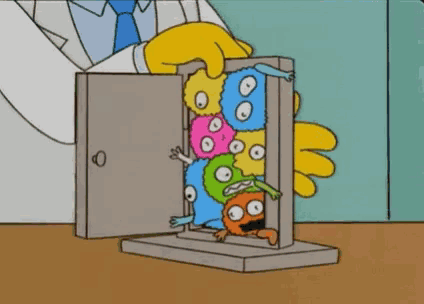 Bottleneck Animated clip of germs getting stuck in a door from The Simpsons